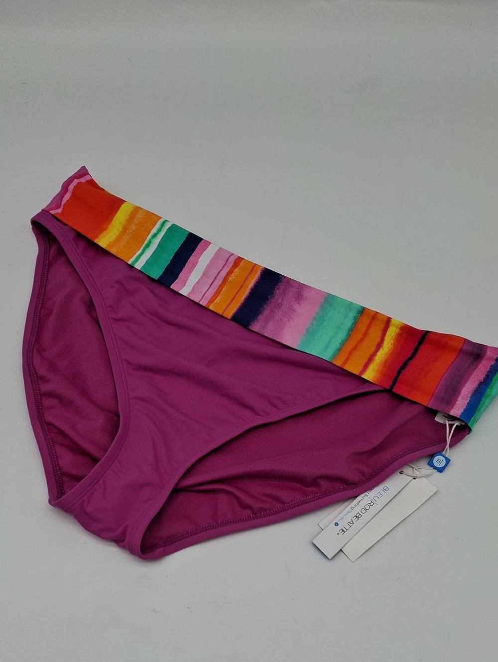 BLEU Rod Beattie Striped Foldover Waistband Bikini Bottom Multicolor 14